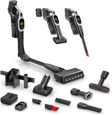 Bosch Unlimited 10 Cordless Stick Vacuum Cleaner - 2 Batteries Included, Up to 140 Min Total, Bendable Tube, Fast Charger, Pet Hair, Hard Floors and Carpets, 7 Accessories, Dark Cream